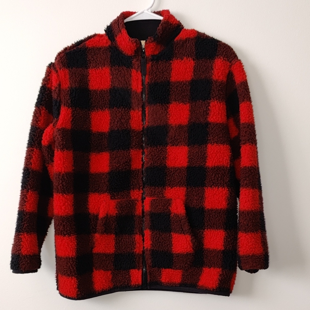 Red and Black Checkered Fleece Jacket
